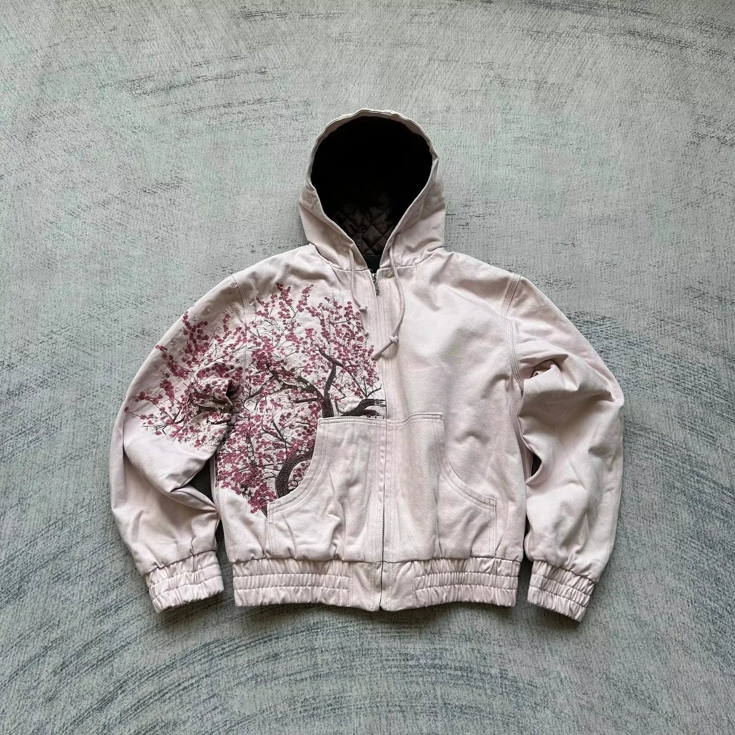 Y2K Harajuku Skull Embroidered Padded Coat - Vintage Hip Hop Faux Fur Collar Casual Couple Jacket
