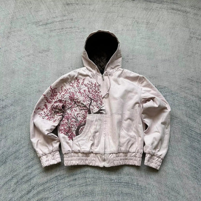 Y2K Harajuku Skull Embroidered Padded Coat - Vintage Hip Hop Faux Fur Collar Casual Couple Jacket