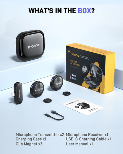 MAONO Wireless Lavalier Microphone with Noise Reduction - Lapel Mic for iPhone 15, Android, USB C - Perfect for TikTok, Streaming, Vlog - WM620 PC2