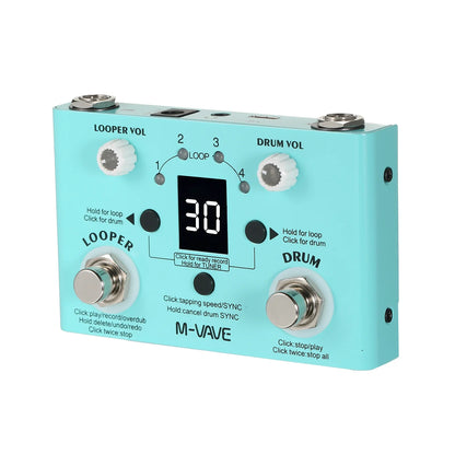 M-VAVE LOST TEMPO Effect Pedal – 2 in 1 Drum & Looper Mini Pedal with Double Footswitch, Drum Machine Pedal