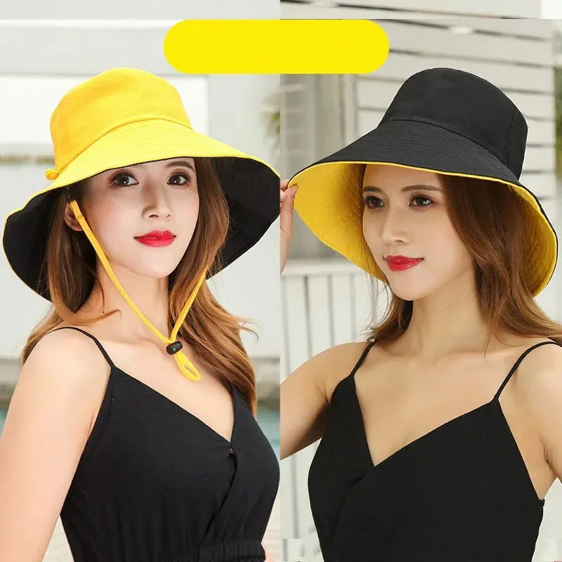 Women’s Fisherman Sun Hat – Large Brim UV Protection Face Cover Summer Sunshade Bucket Hat, Double-Sided Fashion Travel Cap