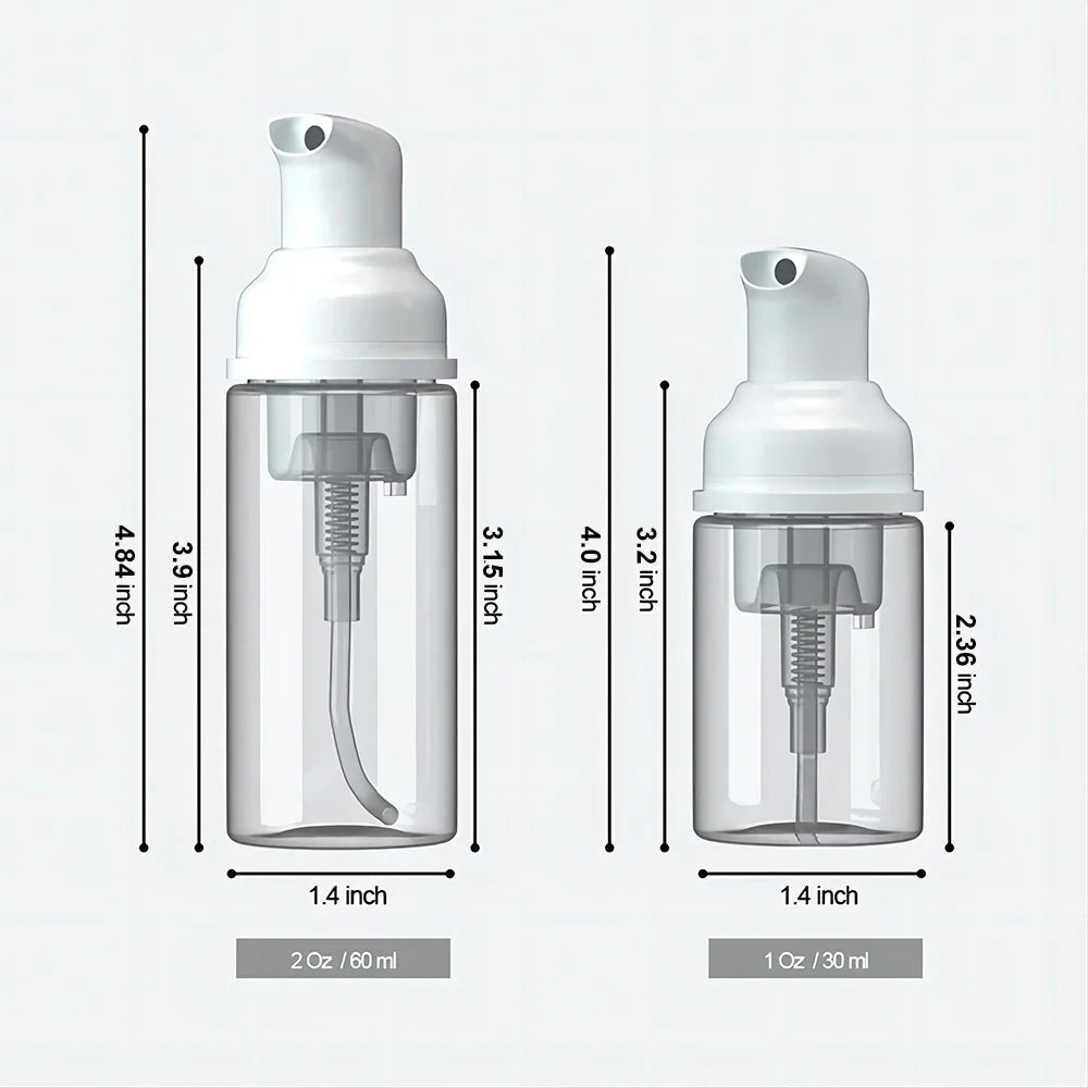 Small Foam Dispenser Pump Bottles - Mini Refillable Plastic Soap Bottles for Travel, Cleaning & Cosmetics (30/60ml)