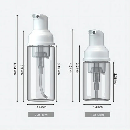 Small Foam Dispenser Pump Bottles - Mini Refillable Plastic Soap Bottles for Travel, Cleaning & Cosmetics (30/60ml)
