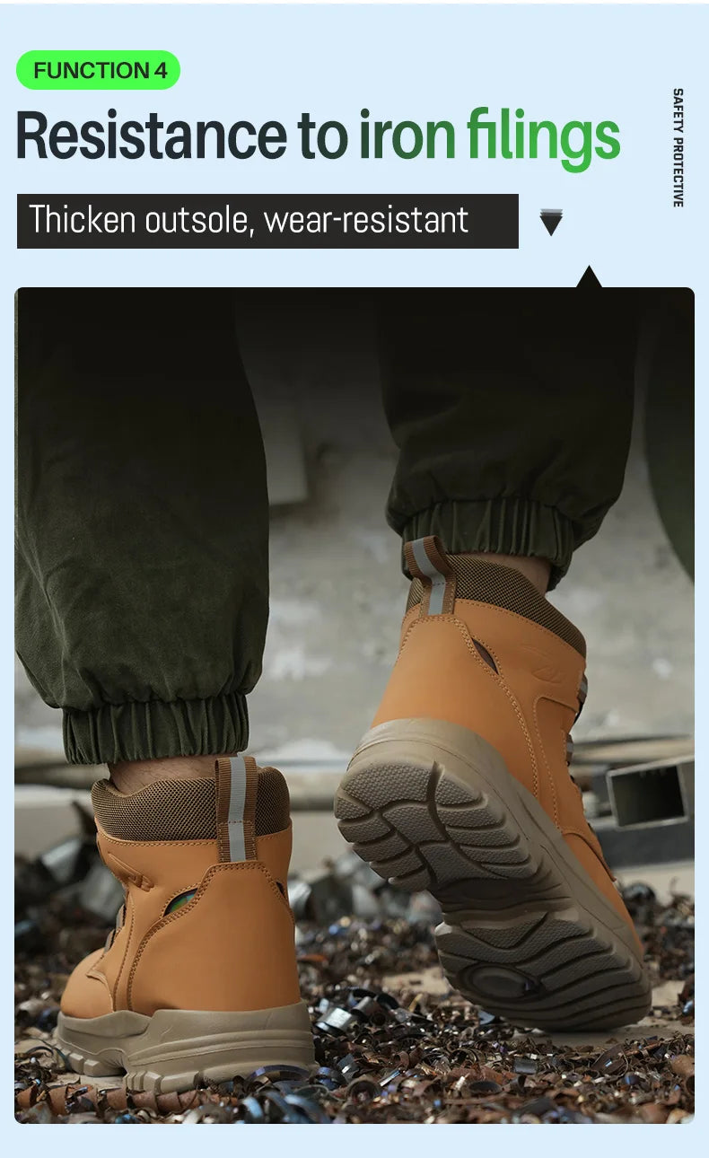 2024 Fashion Waterproof Security Work Boots – Protective Leather, Anti-Smash & Anti-Puncture Industrial Safety Shoes