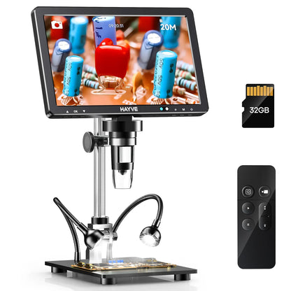 RIEVBCAU 10.1'' HDMI Digital Microscope – 2000X 20MP Coin & Soldering Microscope with 10 LEDs for PCB & Electronics Repair
