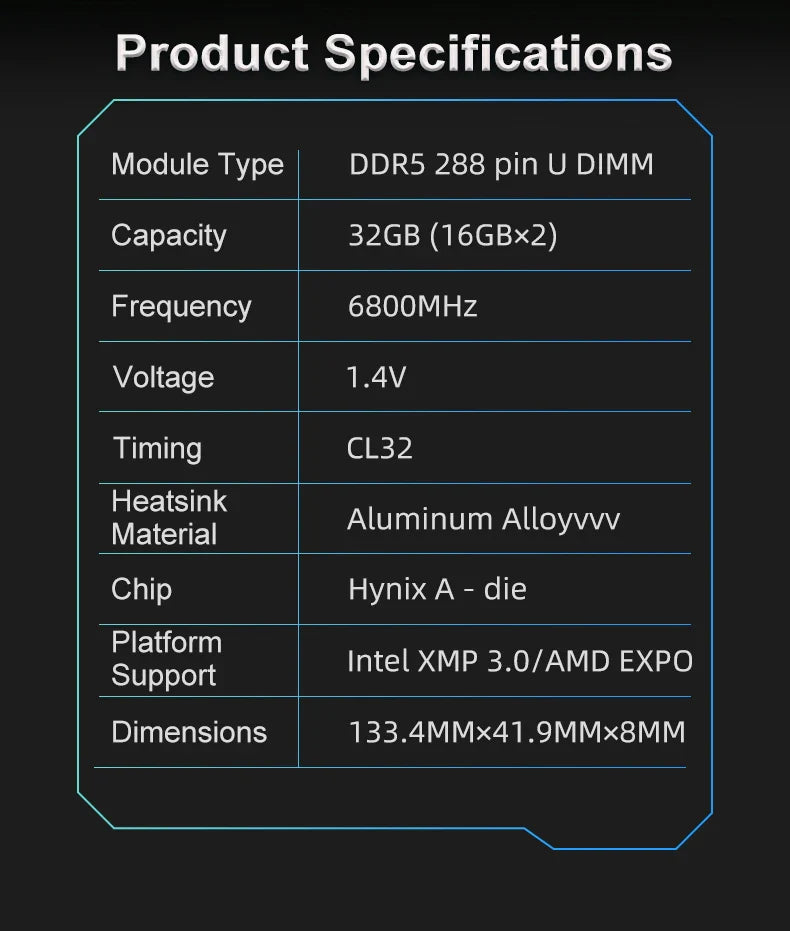 KingBank DDR5 RGB White Memory – 16GBx2/32GB 6800MHz Hynix A-Die UDIMM Dual Channel for Desktop PC