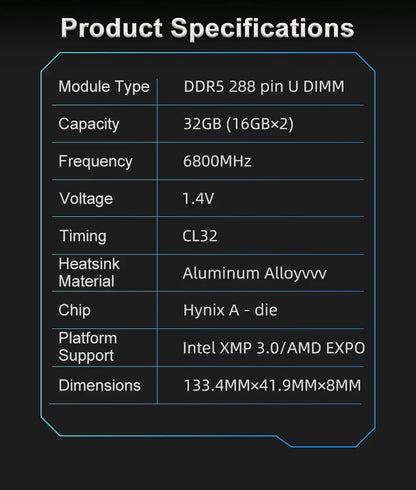 KingBank DDR5 RGB White Memory – 16GBx2/32GB 6800MHz Hynix A-Die UDIMM Dual Channel for Desktop PC