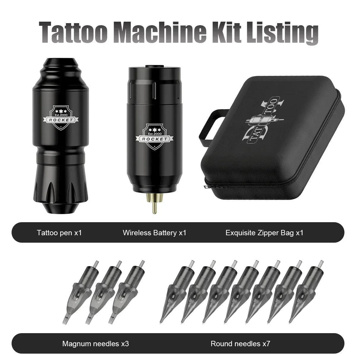 DM Wireless Tattoo Kit – Complete Rotary Tattoo Pen Set with Mini Rocket Machine, Battery, Needles, Ink & Power for Permanent Makeup
