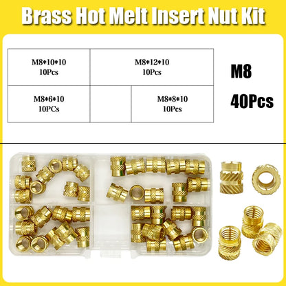 Brass Threaded Insert Nut Kit M2–M8 – Heat Set Knurled Copper Nuts for 3D Printing & Plastic Injection