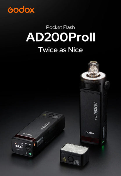 Godox AD200 Pro II Flash – 200Ws, 1/8000 HSS, 2980mAh Battery, 2.4G Wireless X System, Bi-Color Modeling Lamp Speedlight Flash