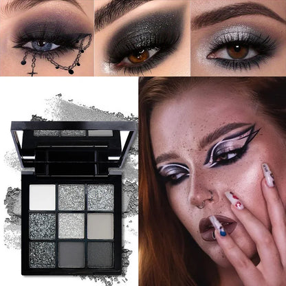 9-Grid Red Eyeshadow Palette – Purple Glitter, Pearlescent Matte & Shimmer Long-Lasting Eye Makeup for Women