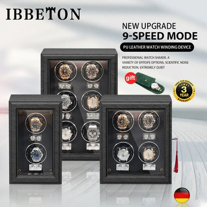 IBBETON Luxury Wood Watch Winder – High-End Automatic Watch Box (2/4/6 Slots) with Mabuchi Mute Motor & Storage Cabinet