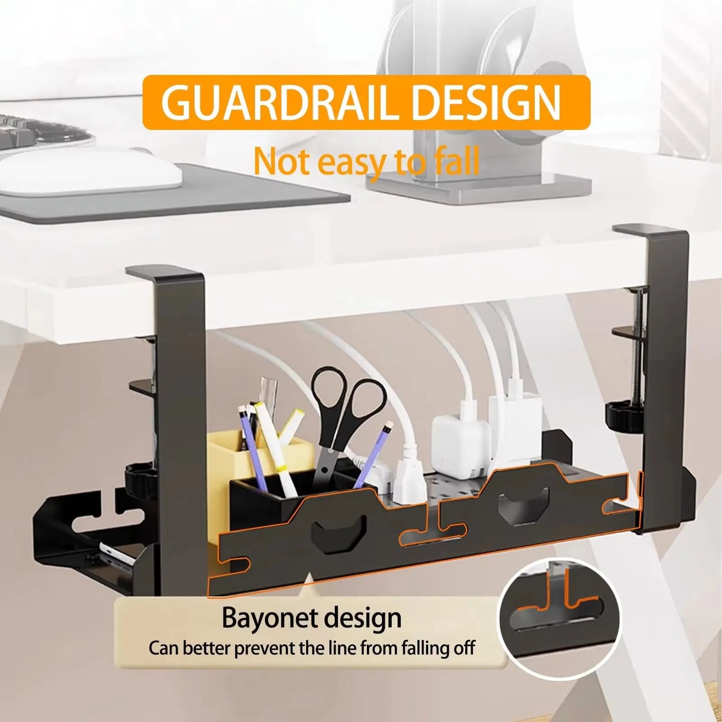 Telescopic Under-Desk Storage Rack – Metal Cable Management Tray for Home and Office, No-Punch Wire Organizer