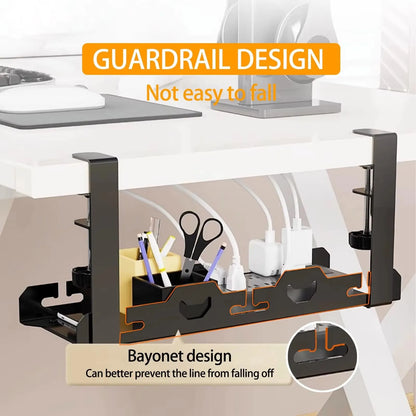 Telescopic Under-Desk Storage Rack – Metal Cable Management Tray for Home and Office, No-Punch Wire Organizer