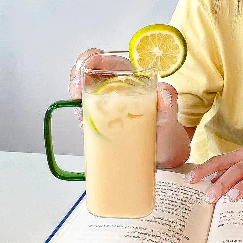 400ml Square Glass Mug with Lid and Straw: Microwave-Safe Breakfast Milk Cup for Coffee, Beer, or Party Drinks - Transparent Drinkware
