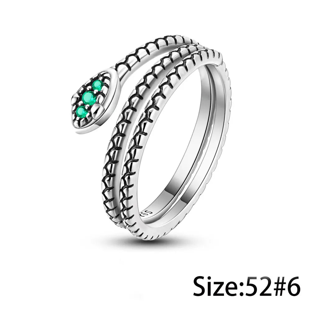 925 Silver CZ Snake Ring – Adjustable Cube Zirconia Finger Ring for Women, Party Jewelry & Fashion Accessory