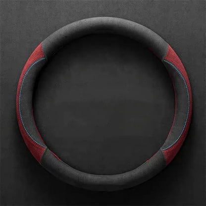 Universal Cowhide Suede Steering Wheel Cover — Breathable 37-38cm Car Steering Wheel Wrap Accessories