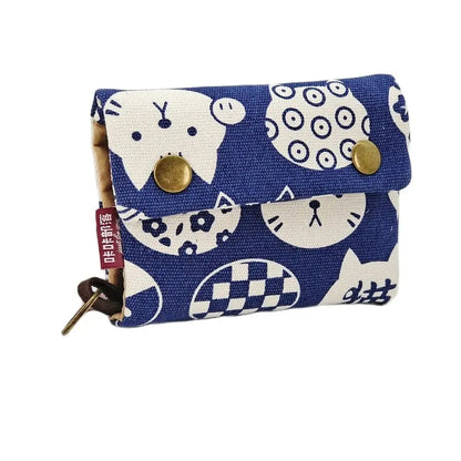 Women’s Canvas Cartoon Card Wallet – Foldable Key Organizer & Coin Purse, Small Pouch Money Bag for Girls 2024