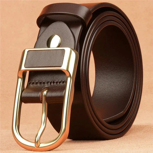 Genuine Leather Men's Belt – High-Quality Buckle, Cowskin Casual & Business Waistband, Fashion Designer 2022 New