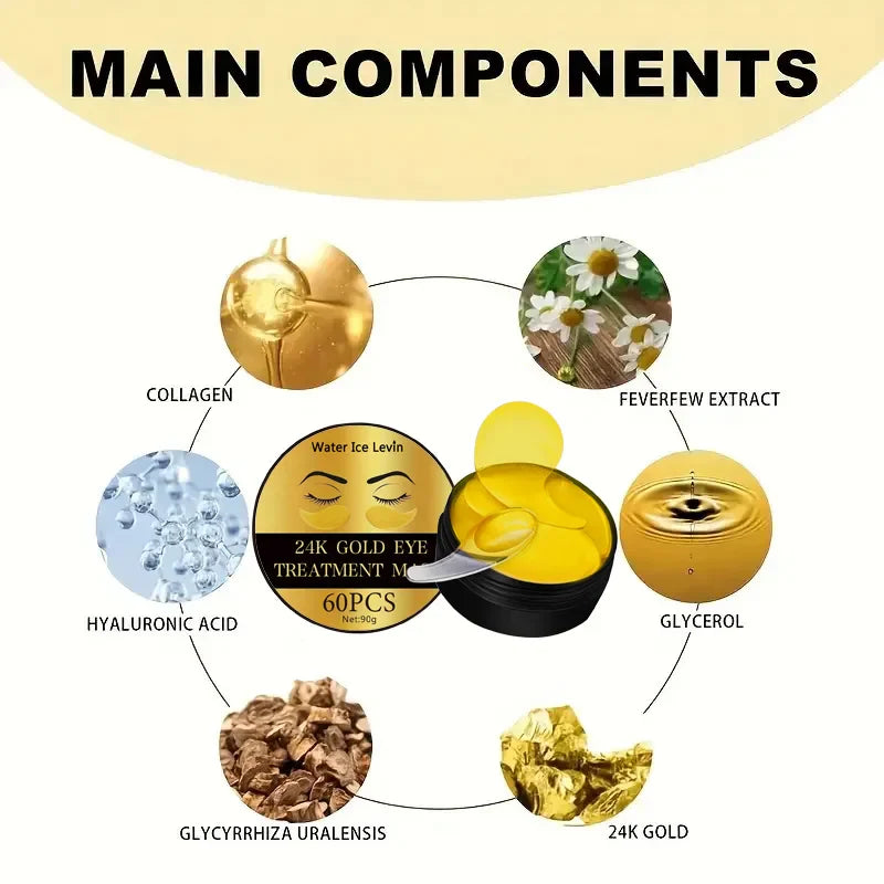 24K Gold Collagen Eye Mask Patches – Anti Dark Circles, Puffiness & Wrinkles Moisturizing Eye Care Treatment for Under Eyes Skin Repair