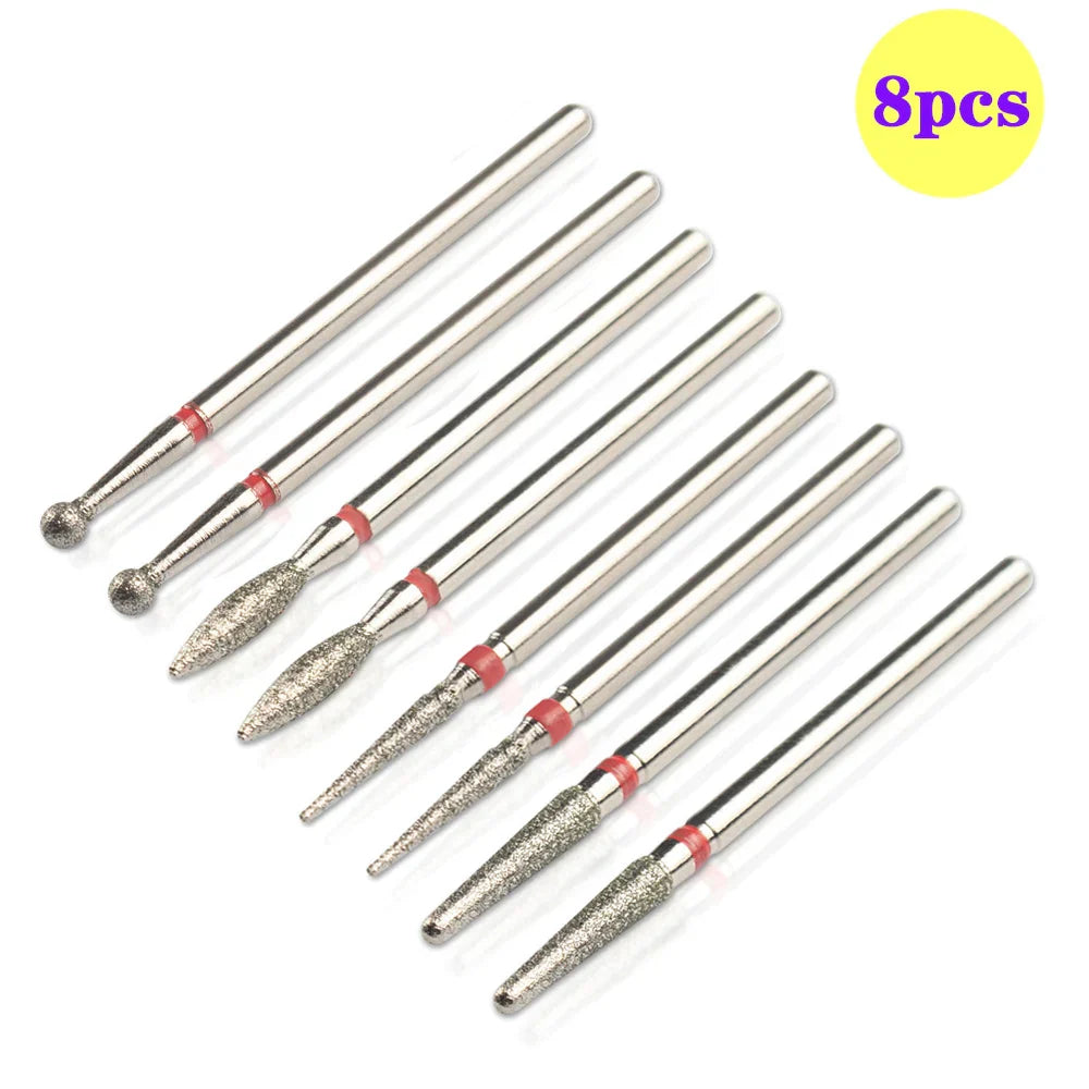 8pcs Diamond Nail Drill Bit Set - Rotary Electric Milling Cutters for Pedicure, Manicure, Cuticle Burr & Nail Tools Accessories