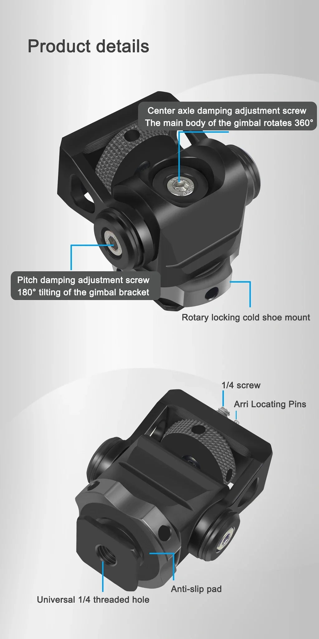 Mini Monitor Mount Holder – Swivel & Tilt Tripod Head with Cold Shoe Adapter for Flash, Microphone, and Fill Light
