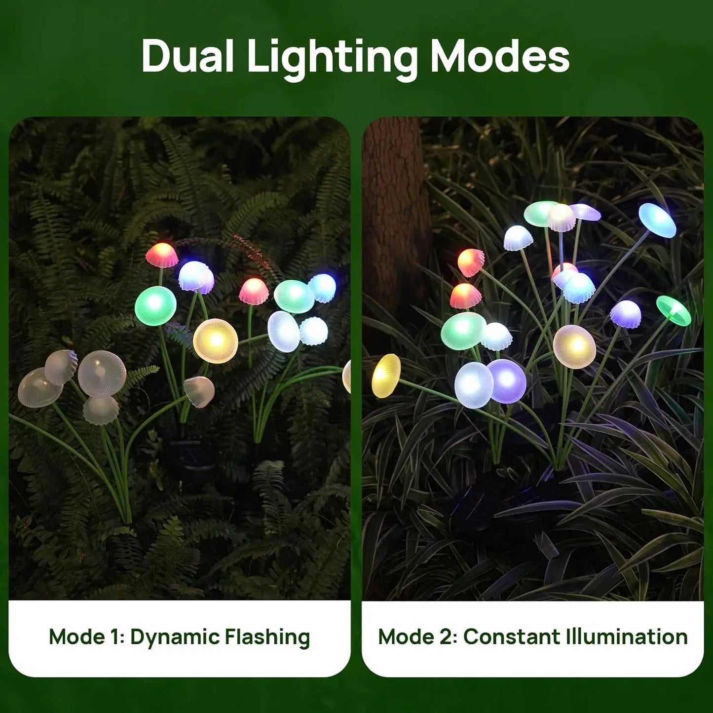 Solar Garden Mushroom Lights - Dual Mode LED Waterproof Solar Pathway Lights for Yard Patio Garden Decor & Ambiance