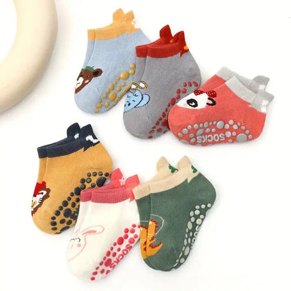 6-Pair Kids Cartoon Animal Socks - Cute Breathable Cotton Non-Slip Floor Socks for Babies & Toddlers