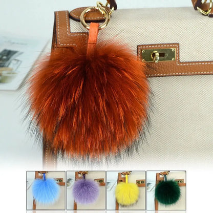 15cm Real Raccoon Fur Pompon Keychain – Cute Pendant for Bags, Hats, Clothes, and Accessories