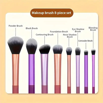 8-Piece Makeup Brush Set - Soft Synthetic Hair Brushes for Foundation, Blush & Eyeshadow