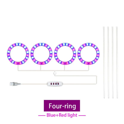 LED Full Spectrum Grow Light — USB 5V Adjustable Height Dimmable Lamp with Timer for Indoor Plants & Herbs