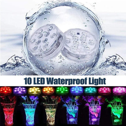 10LED RGB Submersible LED Light – Battery Operated Underwater Night Lamp for Pool, Garden, Wedding & Vase Decorations