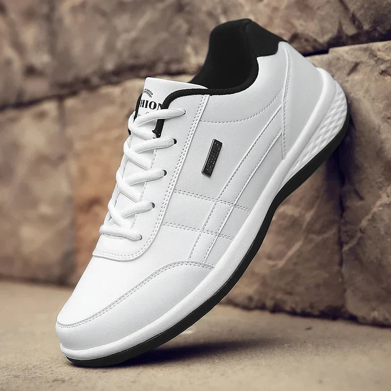 MAEDEF Men's Leather Sneakers – Waterproof, Comfortable Lace-Up Casual Footwear, Vulcanized Shoes