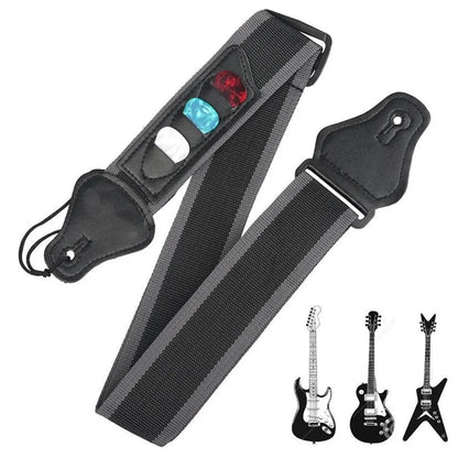 Adjustable Electric Guitar Strap – PU Leather Ends with 3 Guitar Pick Holders, for Acoustic Guitar & Bass Accessories