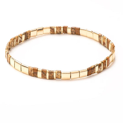 ZMZY Stone Tila Beads Elastic Bracelet for Women – 2025 Fashion Colorful Rainbow Miyuki Tile Bead Jewelry Gift Bracelet
