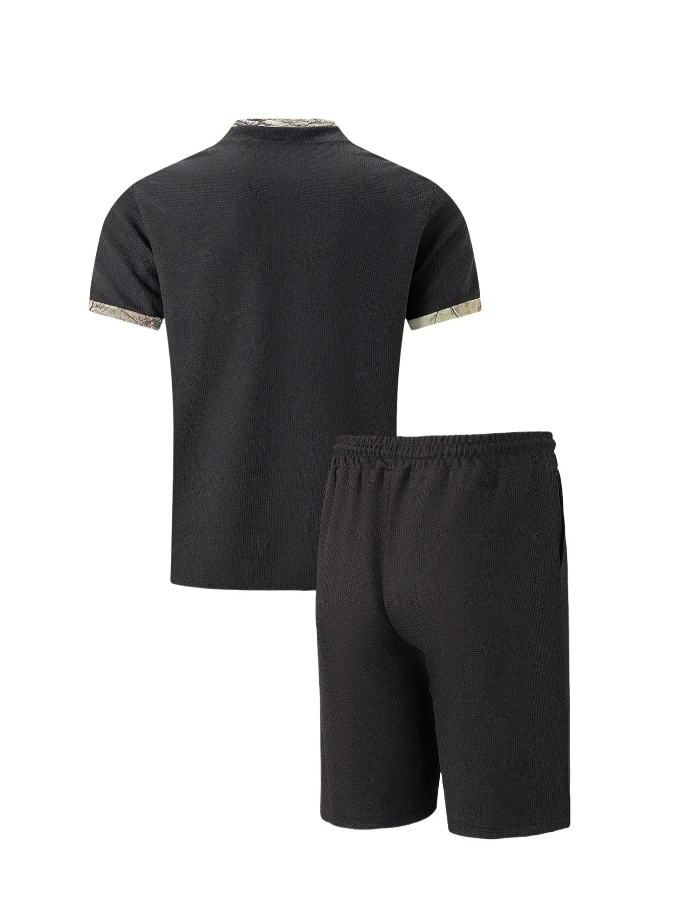 2025 Men's Summer Waffle Knit Short Set – Solid Color Zip-Up Lapel Shirt & Shorts | European & US Style