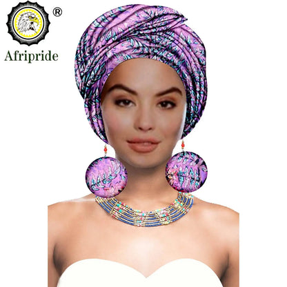 African Turban Headwrap - Nigerian Ankara Headscarf with Matching Earrings