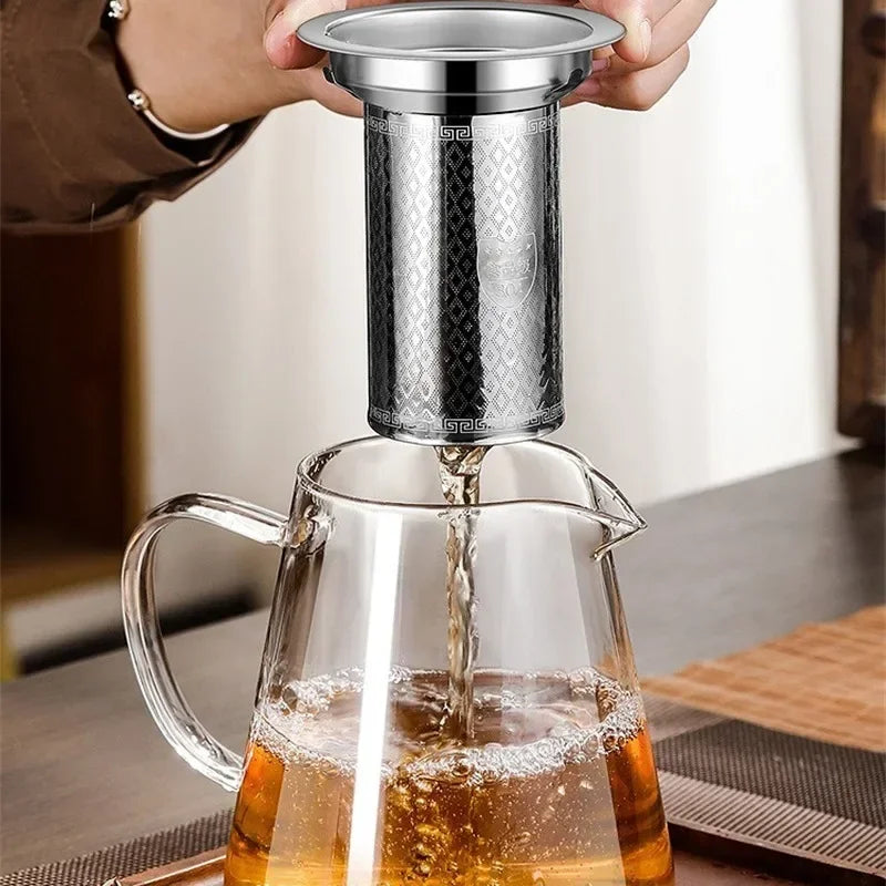 450ml-950ml Heat-Resistant Glass Teapot – Stainless Steel Tea Strainer Infuser, Flower Kettle for Kung Fu Teaware, Puer & Oolong Tea