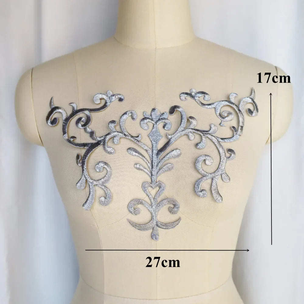 Silver Baroque Sequin Flower Applique – Embroidered Iron-On Patch for Wedding & DIY Crafts