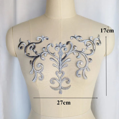 Silver Baroque Sequin Flower Applique – Embroidered Iron-On Patch for Wedding & DIY Crafts