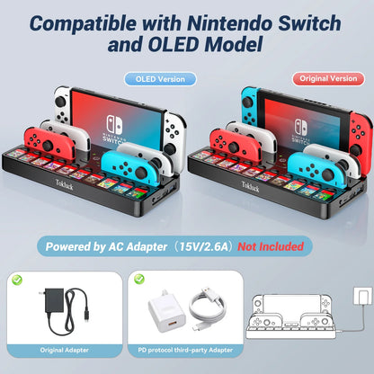 Switch Joy-Con Charger & Game Card Dock Station — HDMI & USB 3.0 Port Charging Stand for Switch OLED with Storage