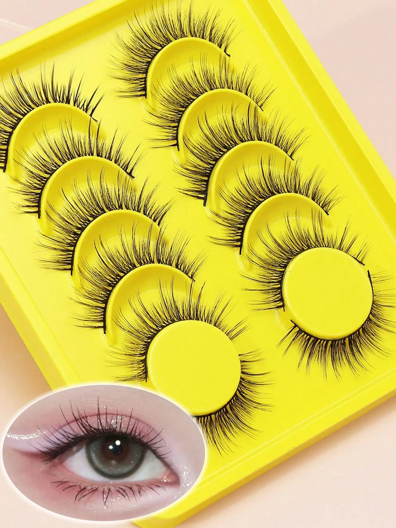 5 Pairs Cat Eye Faux Mink Eyelashes – Winged Long Natural Manga Style False Lashes Makeup Set