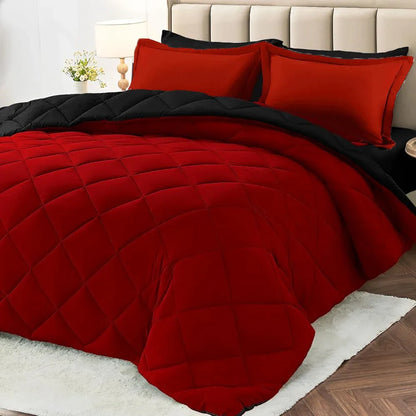 Reversible Red & Black Comforter Set 2/3pcs – All Season Down Alternative Bedding with Pillow Shams