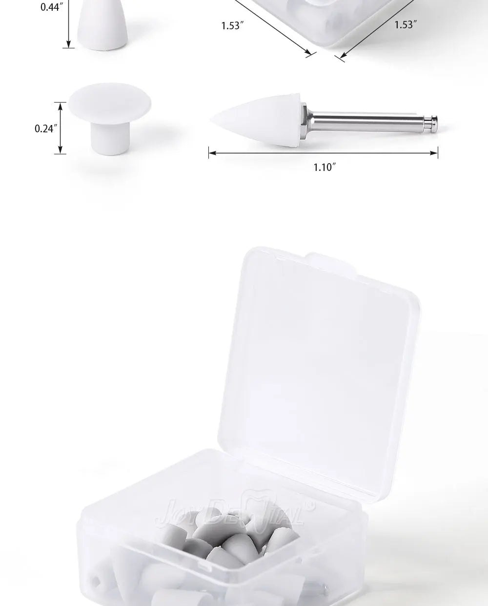 JoyDental 20pcs Dental Silicone Composite Polishers – 3 Shapes (Cup, Inverted Cone, Point) 2.35mm for Finishing & Polishing