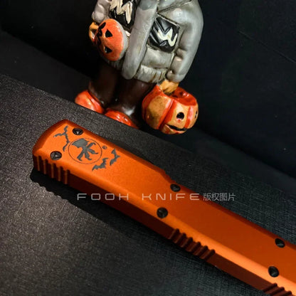 FOOH Knife Studio Halloween UltraTech Micro EDC Tool – Tactical D2 Steel with CNC Aluminum Orange Handle Comb