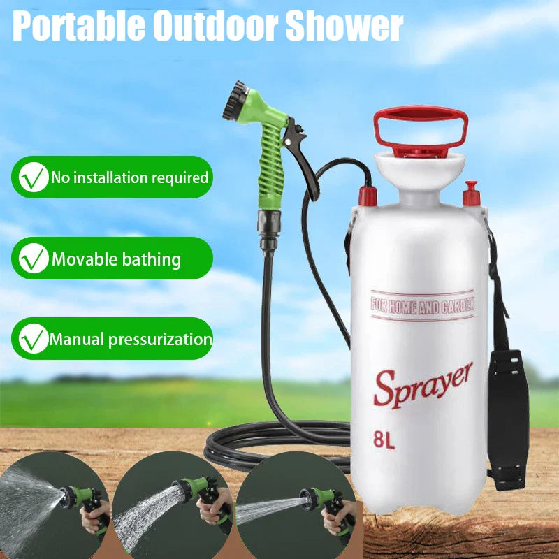 4/8L Portable Shower for Camping - Outdoor Shower with 3m Hose, Multi-Function Sprayer for Traveling, Hiking, Car Wash, and Irrigation
