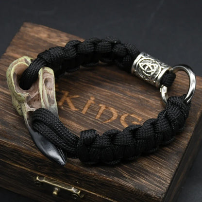 Odin Crow Skeleton Viking Bracelet - Norse Rune Bead Paracord Rope Valknut Eagle Pendant Amulet Jewelry Gift