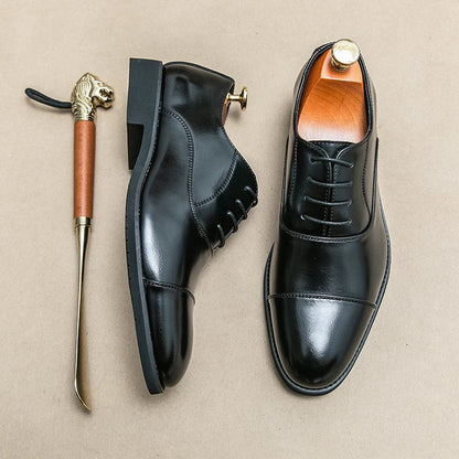 Men’s Luxury Leather Dress Shoes — Comfortable Pointed Business & Wedding Shoes Black