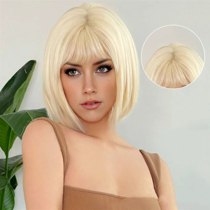 Synthetic Blonde Bobo Wig – Short Straight Breathable Hair Extension Wig for Young Women & Ladies