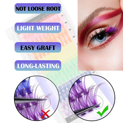 14/16mm D Curl Colorful Glitter Manga Lashes – Wispy Spikes, Soft DIY Cluster False Eyelashes